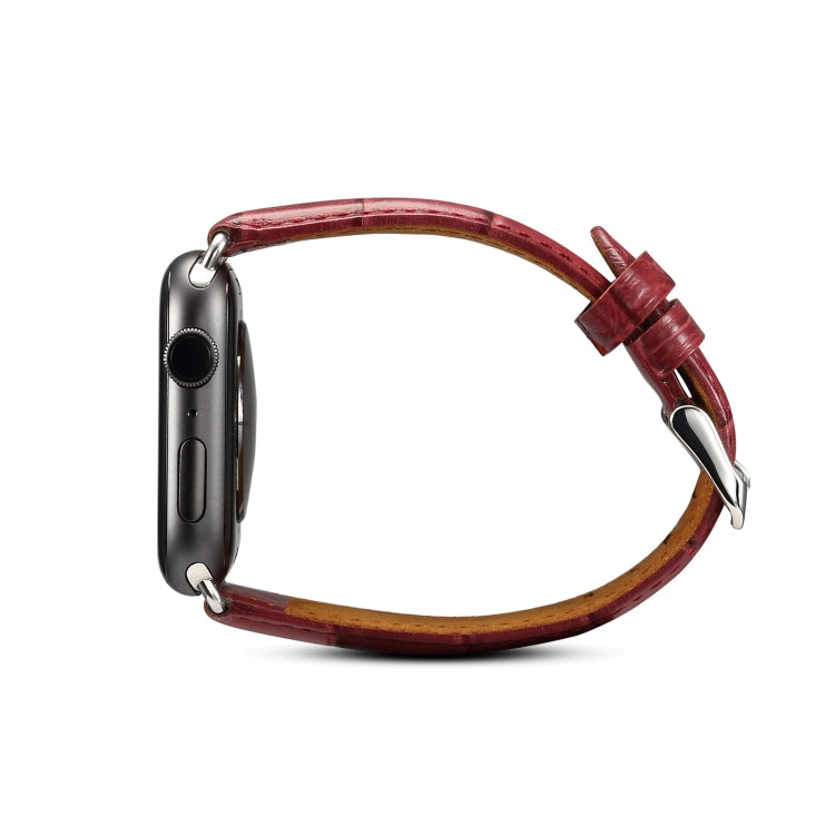 Denior Crocodile Grain Watch Cowhide Leather Watch Band for Apple Watch Series 10 42mm / 9&8&7 41mm / SE 3&SE 2&6&SE&5&4 40mm / 3&2&1 38mm (Dark Red) - Watch Bands by Denior | Online Shopping UK | buy2fix