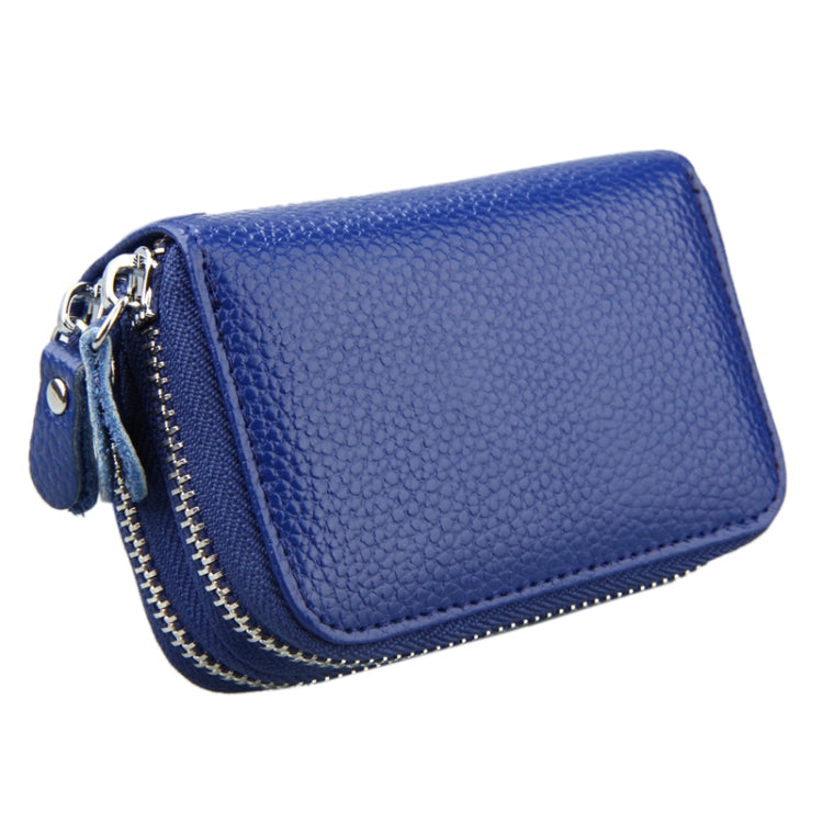 Genuine Leather Dual Layer Zipper Card Holder Wallet RFID Blocking Purse, Size: 10.5x7.0x4.0cm(Blue) - Antimagnetic RFID Package by buy2fix | Online Shopping UK | buy2fix