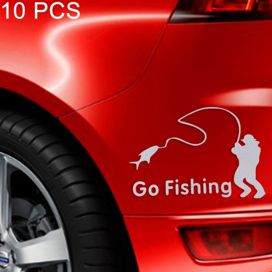 10 PCS Go Fishing Styling Reflective Car Sticker, Size: 14cm x 9.5cm(Silver) - Decorative Sticker by buy2fix | Online Shopping UK | buy2fix