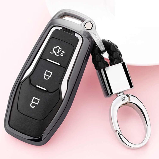 Electroplating TPU Single-shell Car Key Case with Key Ring for Ford Explorer / Edge / Mondeo / EcoSport / Taurus (Black) - Car Key Cases by buy2fix | Online Shopping UK | buy2fix