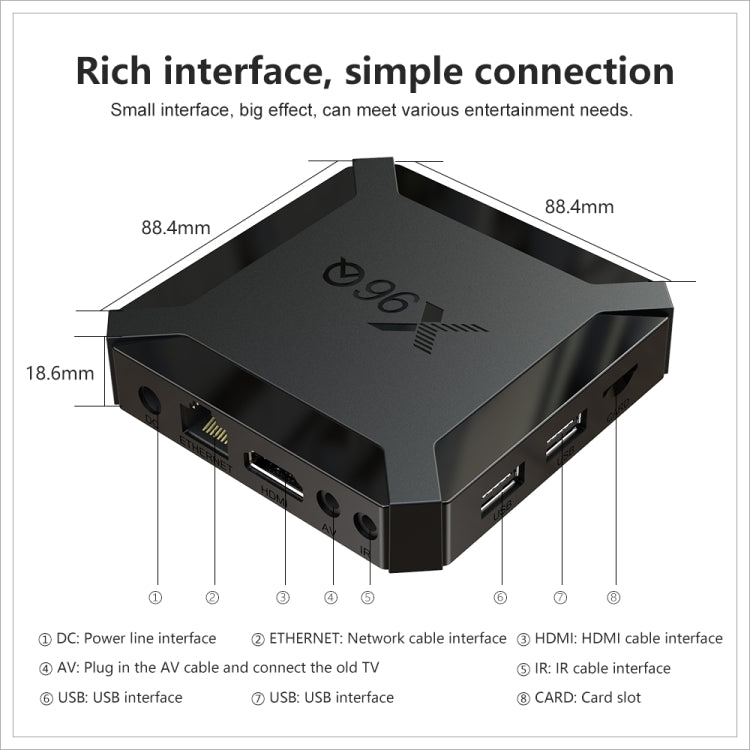 X96Q HD 4K Smart TV Box without Wall Mount, 4GB+64GB, Android 10.0, Allwinner H313 Quad Core ARM Cortex A53 , Support TF Card, HDMI, RJ45, AV, USB x 2 (EU Plug) - Allwinner H3 by buy2fix | Online Shopping UK | buy2fix