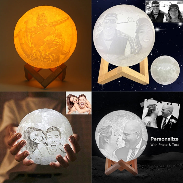 Customized Touch Switch 3-color 3D Print Moon Lamp USB Charging Energy-saving LED Night Light with Wooden Holder Base, Diameter:13cm - Night Lights by buy2fix | Online Shopping UK | buy2fix