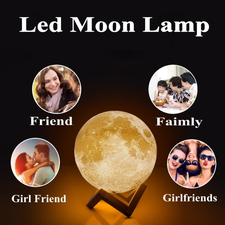 Customized Touch Switch 3-color 3D Print Moon Lamp USB Charging Energy-saving LED Night Light with Wooden Holder Base, Diameter:15cm - Night Lights by buy2fix | Online Shopping UK | buy2fix