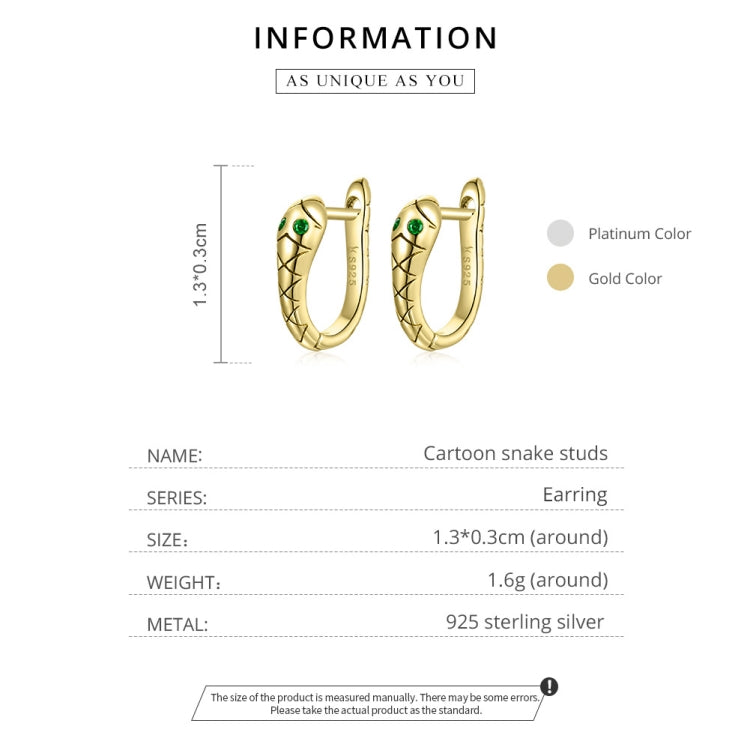 S925 Sterling Silver Smart Snake Ear Studs Women Earrings(Gold) - Stud Earrings & Earrings by buy2fix | Online Shopping UK | buy2fix
