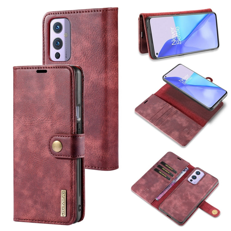 For OnePlus 9 DG.MING Crazy Horse Texture Flip Detachable Magnetic Leather Case with Holder & Card Slots & Wallet(Red) - OnePlus Cases by DG.MING | Online Shopping UK | buy2fix