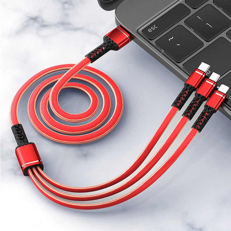 1.2m USB to 8 Pin + USB-C / Type-C + Micro USB 3 in 1 Nylon Braided Charging Cable(Red) - Multifunction Cable by buy2fix | Online Shopping UK | buy2fix