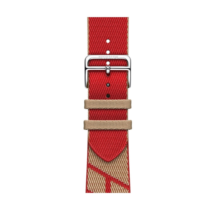 Two-color Nylon Braid Watch Band For Apple Watch Ultra 49mm&Watch Ultra 2 49mm / Series 9&8&7 45mm / SE 3&SE 2&6&SE&5&4 44mm / 3&2&1 42mm(Khaki+Red) - Watch Bands by buy2fix | Online Shopping UK | buy2fix