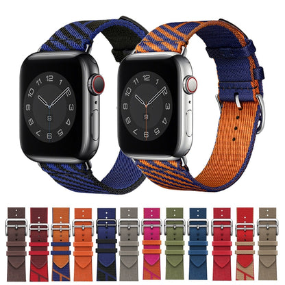 Two-color Nylon Braid Watch Band For Apple Watch Ultra 49mm&Watch Ultra 2 49mm / Series 9&8&7 45mm / SE 3&SE 2&6&SE&5&4 44mm / 3&2&1 42mm(Khaki+Red) - Watch Bands by buy2fix | Online Shopping UK | buy2fix