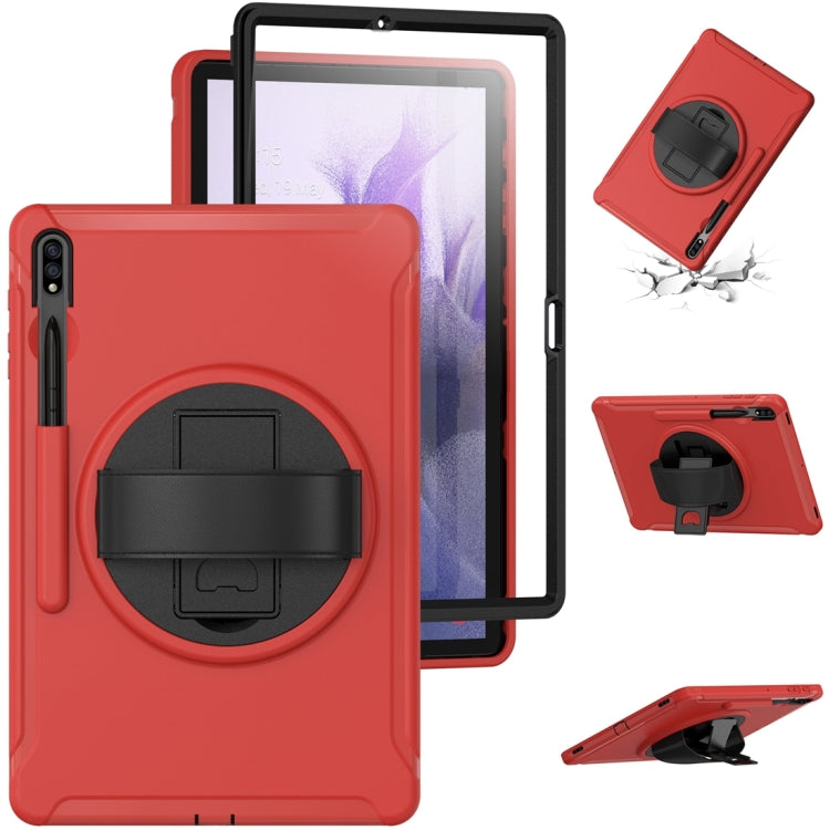 For Samsung Galaxy Tab S7 FE 12.4 inch T730 360 Degree Rotation PC+TPU Protective Cover with Holder & Hand Strap(Red) - Other Galaxy Tab PC by buy2fix | Online Shopping UK | buy2fix