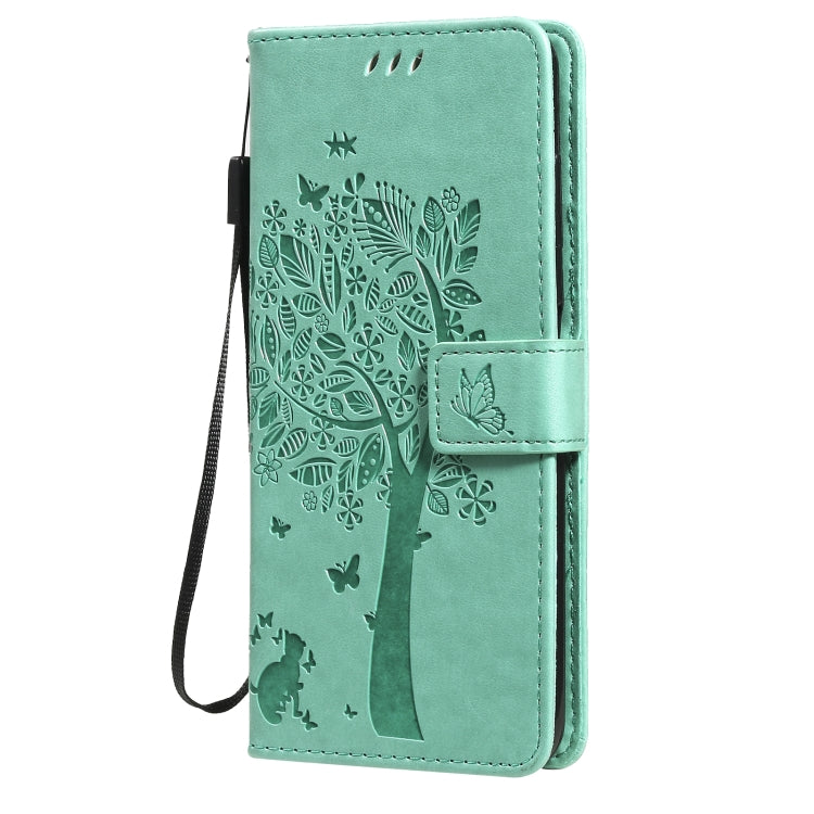 For Nokia G10 Tree & Cat Pattern Pressed Printing Horizontal Flip PU Leather Case with Holder & Card Slots & Wallet & Lanyard(Green) - Nokia Cases by buy2fix | Online Shopping UK | buy2fix