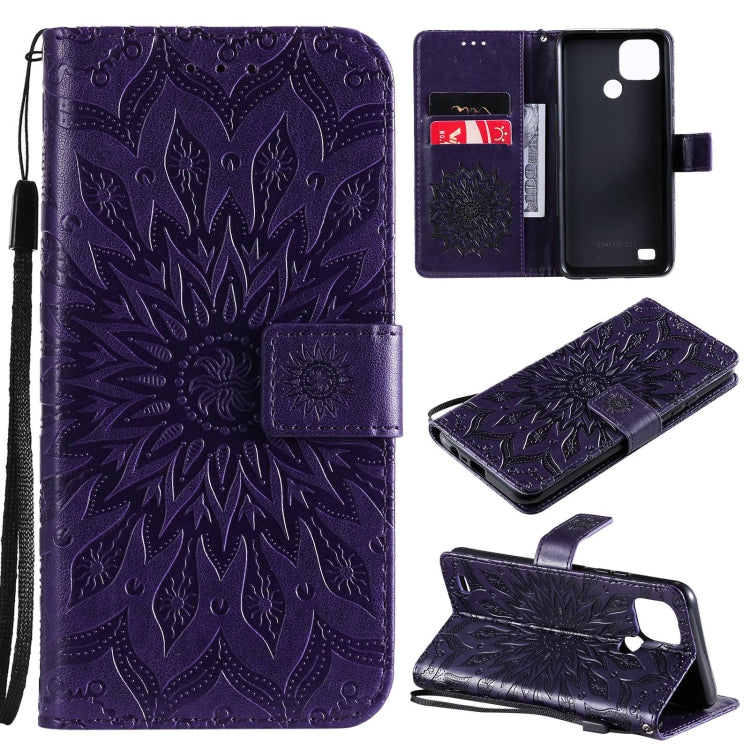 For OPPO Realme C20 / C21 Sun Embossing Pattern Horizontal Flip Leather Case with Card Slot & Holder & Wallet & Lanyard(Purple) - Realme Cases by buy2fix | Online Shopping UK | buy2fix