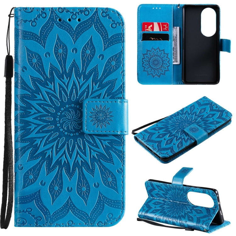 For Huawei P50 Pro Sun Embossing Pattern Horizontal Flip Leather Case with Card Slot & Holder & Wallet & Lanyard(Blue) - Huawei Cases by buy2fix | Online Shopping UK | buy2fix