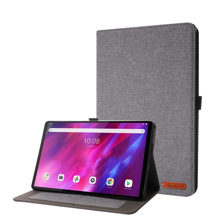 For Lenovo Tab K10 Fabric Texture Horizontal Flip TPU Leather Case with Holder(Gray) - Lenovo by buy2fix | Online Shopping UK | buy2fix