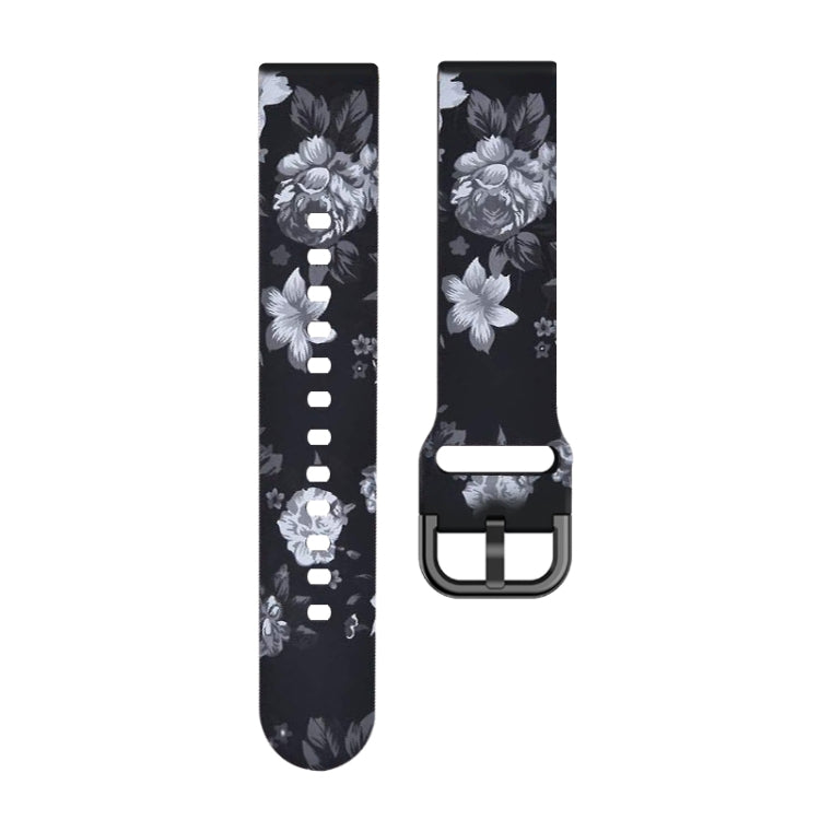 For Samsung Galaxy Watch 46mm Silicone Printing Watch Band(Black Grey Flower) - Watch Bands by buy2fix | Online Shopping UK | buy2fix