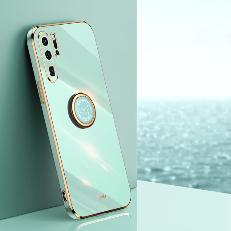 For Huawei P30 Pro XINLI Straight 6D Plating Gold Edge TPU Shockproof Case with Ring Holder(Mint Green) - Huawei Cases by XINLI | Online Shopping UK | buy2fix