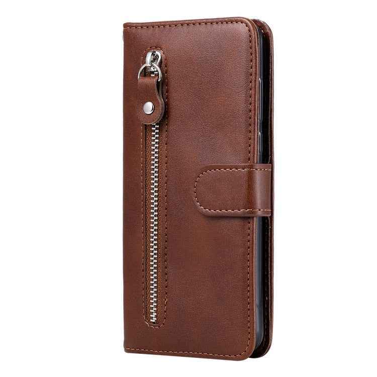 For OPPO Realme 8 5G / Realme V13 5G Fashion Calf Texture Zipper Horizontal Flip Leather Case with Stand & Card Slots & Wallet Function(Brown) - Realme Cases by buy2fix | Online Shopping UK | buy2fix