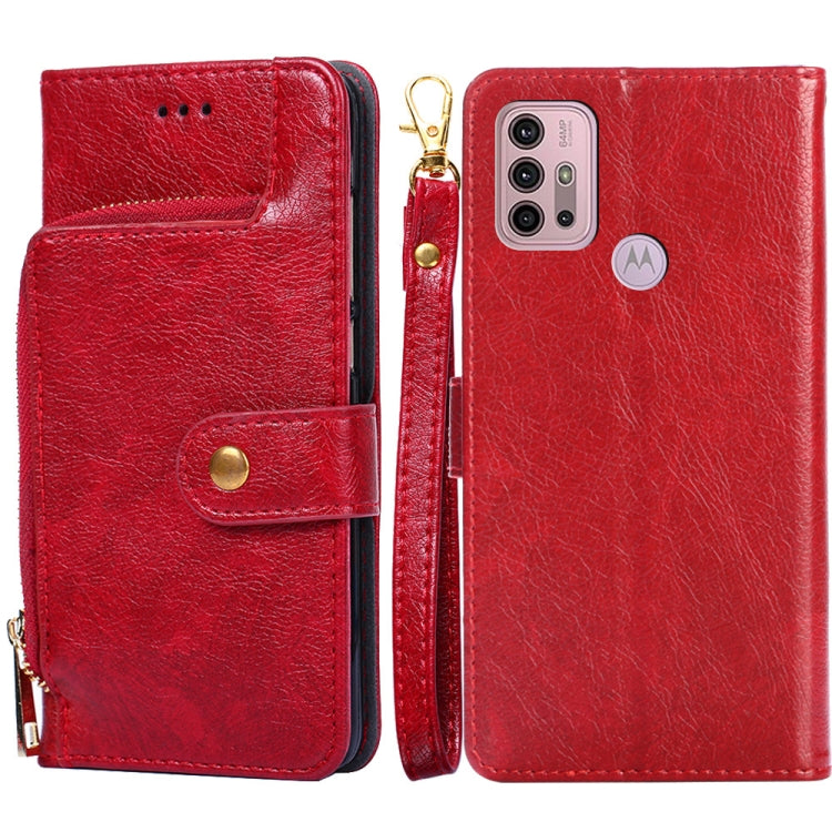 For Motorola Moto G30 Zipper Bag PU + TPU Horizontal Flip Leather Case with Holder & Card Slot & Wallet & Lanyard(Red) - Motorola Cases by buy2fix | Online Shopping UK | buy2fix