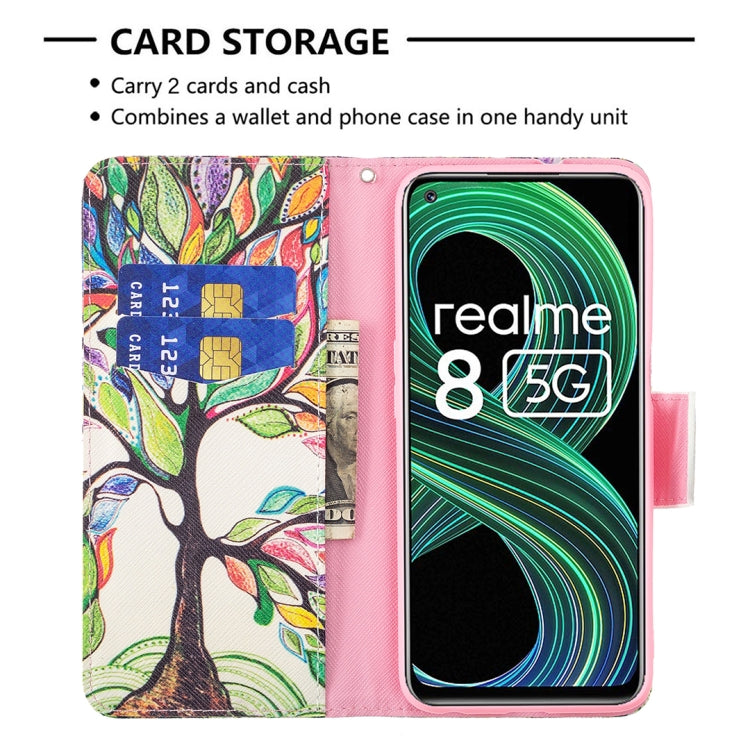 For OPPO Realme 8 5G / Realme V13 Colored Drawing Pattern Horizontal Flip Leather Case with Holder & Card Slots & Wallet(Tree Life) - Realme Cases by buy2fix | Online Shopping UK | buy2fix