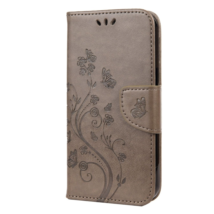 For iPhone 13 Butterfly Flower Pattern Horizontal Flip Leather Case with Holder & Card Slots & Wallet(Grey) - iPhone 13 Cases by buy2fix | Online Shopping UK | buy2fix