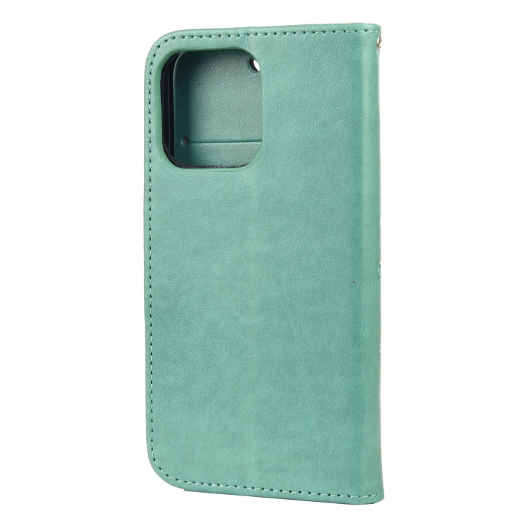 For iPhone 13 Butterfly Flower Pattern Horizontal Flip Leather Case with Holder & Card Slots & Wallet(Green) - iPhone 13 Cases by buy2fix | Online Shopping UK | buy2fix