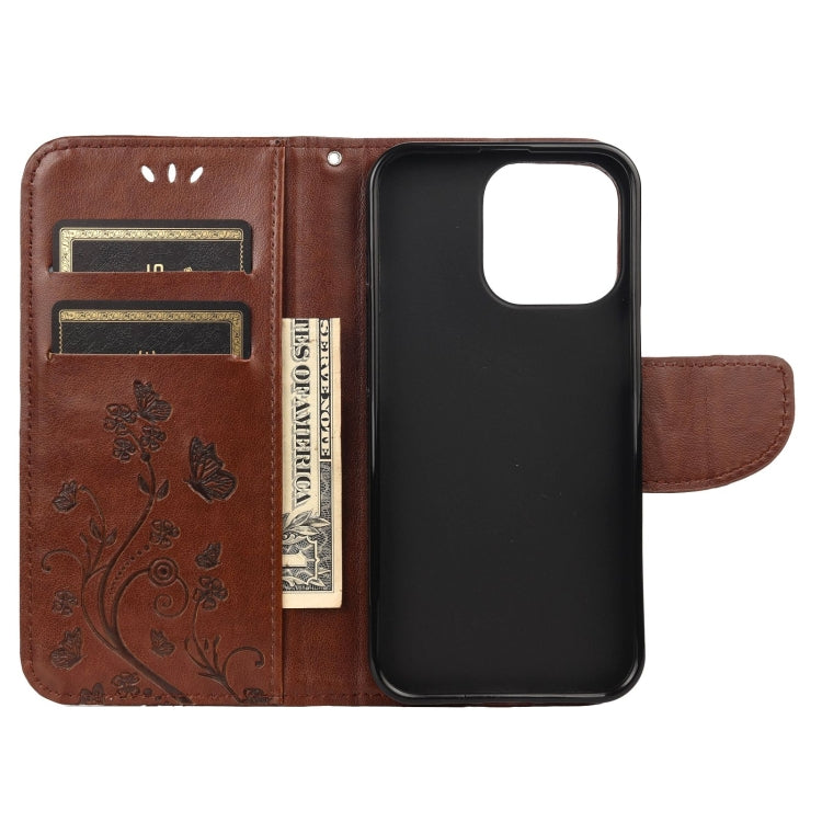 For iPhone 13 Pro Butterfly Flower Pattern Horizontal Flip Leather Case with Holder & Card Slots & Wallet (Brown) - iPhone 13 Pro Cases by buy2fix | Online Shopping UK | buy2fix