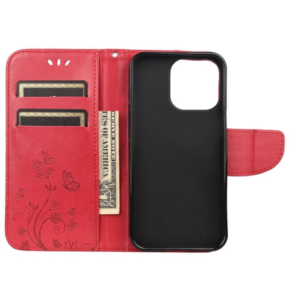 For iPhone 13 Pro Butterfly Flower Pattern Horizontal Flip Leather Case with Holder & Card Slots & Wallet (Red) - iPhone 13 Pro Cases by buy2fix | Online Shopping UK | buy2fix