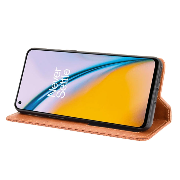 For OnePlus Nord 2 5G Magnetic Buckle Retro Crazy Horse Texture Horizontal Flip Leather Case with Holder & Card Slots & Photo Frame(Brown) - OnePlus Cases by buy2fix | Online Shopping UK | buy2fix