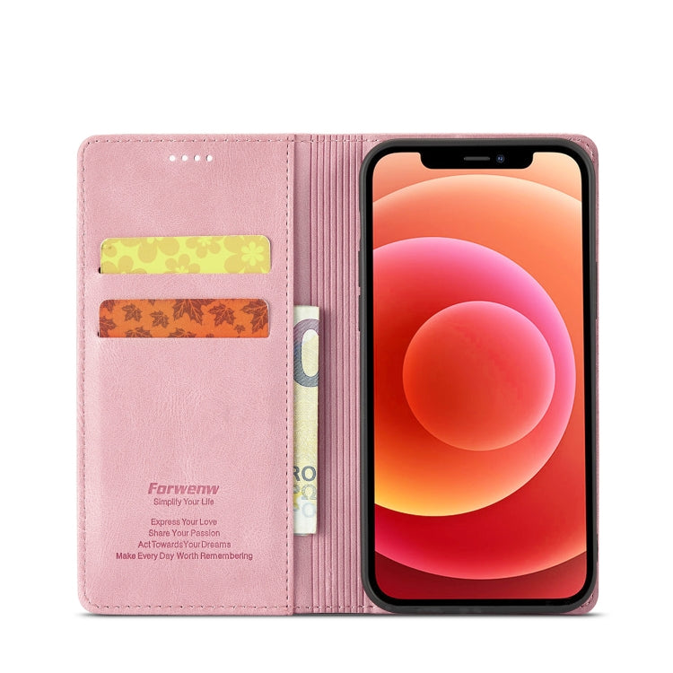 For iPhone 12 / 12 Pro Forwenw F2 Series Magnetic Horizontal Flip Leather Case with Holder & Card Slots & Wallet(Rose Gold) - iPhone 12 / 12 Pro Cases by Forwenw | Online Shopping UK | buy2fix