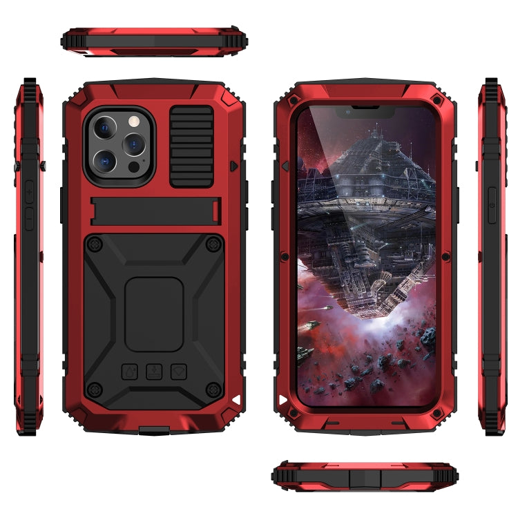 For iPhone 13 R-JUST Shockproof Waterproof Dust-proof Metal + Silicone Protective Case with Holder(Red) - iPhone 13 Cases by R-JUST | Online Shopping UK | buy2fix