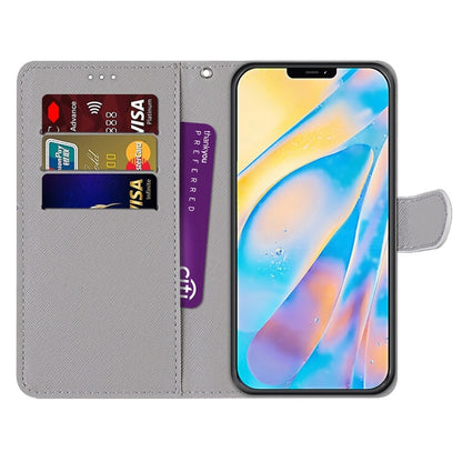 For iPhone 13 Coloured Drawing Cross Texture Horizontal Flip PU Leather Case with Holder & Card Slots & Wallet & Lanyard(Slant Hat Blue Mirror Cat) - iPhone 13 Cases by buy2fix | Online Shopping UK | buy2fix