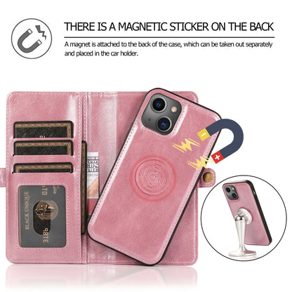 For iPhone 13 Strong Magnetic Detachable Horizontal Flip Leather Case with Card Slots & Wallet(Rose Gold) - iPhone 13 Cases by buy2fix | Online Shopping UK | buy2fix