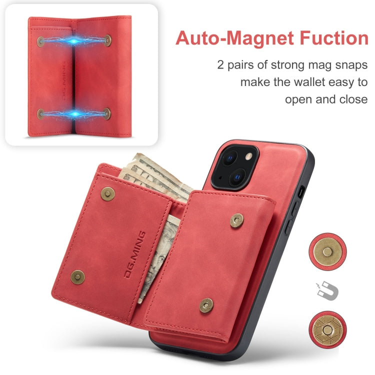 For iPhone 13 mini DG.MING M1 Series 3-Fold Multi Card Wallet Shockproof Case with Holder Function (Red) - iPhone 13 mini Cases by DG.MING | Online Shopping UK | buy2fix