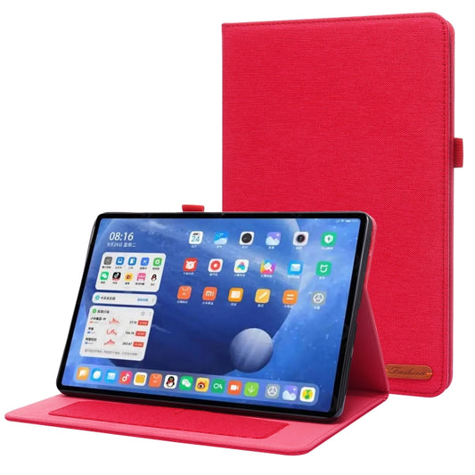 For Xiaomi Pad 5 / 5 Pro Horizontal Flip TPU + Fabric PU Leather Protective Case with Name Card Clip(Red) - More Tablet Cases by buy2fix | Online Shopping UK | buy2fix