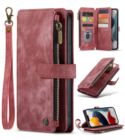 For iPhone 13 Pro CaseMe-C30 PU + TPU Multifunctional Horizontal Flip Leather Case with Holder & Card Slot & Wallet & Zipper Pocket (Red) - iPhone 13 Pro Cases by CaseMe | Online Shopping UK | buy2fix