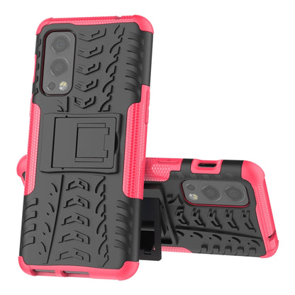 For OnePlus Nord 2 5G Tire Texture Shockproof TPU+PC Protective Case with Holder(Pink) - OnePlus Cases by buy2fix | Online Shopping UK | buy2fix