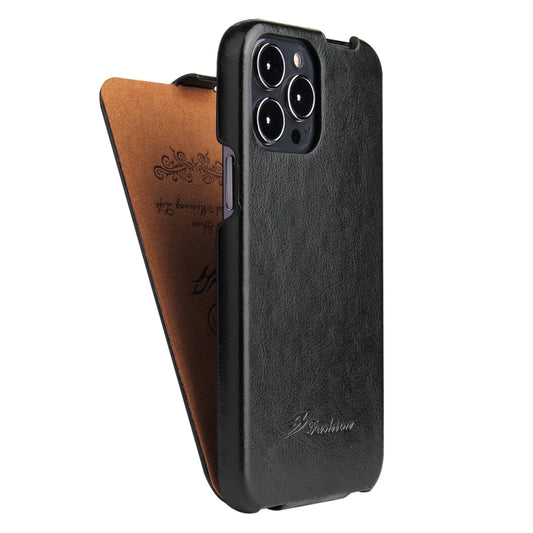 For iPhone 13 Pro Fierre Shann Retro Oil Wax Texture Vertical Flip PU Leather Case (Black) - iPhone 13 Pro Cases by FIERRE SHANN | Online Shopping UK | buy2fix