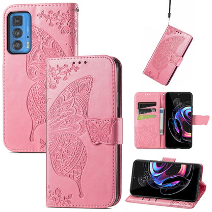 Butterfly Love Flowers Embossed Horizontal Flip Leather Case with Holder & Card Slots & Wallet & Lanyard For Motorola Edge 20 Pro(Pink) - Motorola Cases by buy2fix | Online Shopping UK | buy2fix