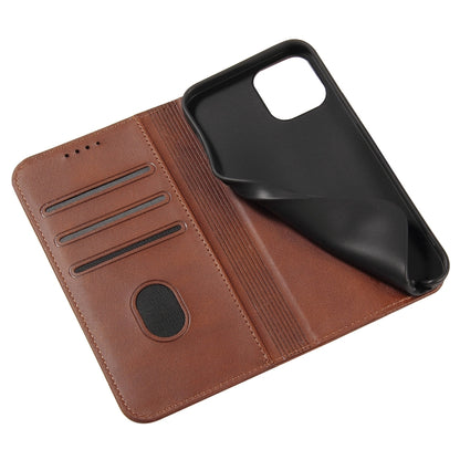 For iPhone 13 Calf Texture Magnetic Horizontal Flip Leather Case with Holder & Card Slots & Wallet(Brown) - iPhone 13 Cases by buy2fix | Online Shopping UK | buy2fix