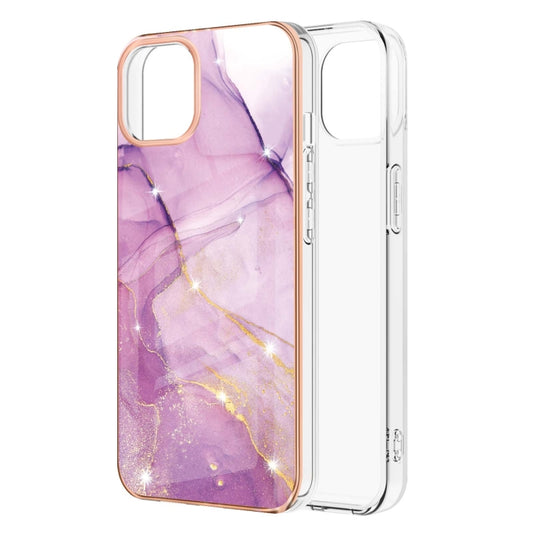 For iPhone 13 Pro Electroplating Marble Pattern Dual-side IMD TPU Shockproof Case (Purple 001) - iPhone 13 Pro Cases by buy2fix | Online Shopping UK | buy2fix