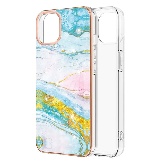 For iPhone 13 Pro Electroplating Marble Pattern Dual-side IMD TPU Shockproof Case (Green 004) - iPhone 13 Pro Cases by buy2fix | Online Shopping UK | buy2fix