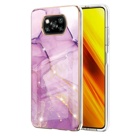 For Xiaomi Poco X3 NFC Electroplating Marble Pattern Dual-side IMD TPU Shockproof Case(Purple 001) - Xiaomi Cases by buy2fix | Online Shopping UK | buy2fix