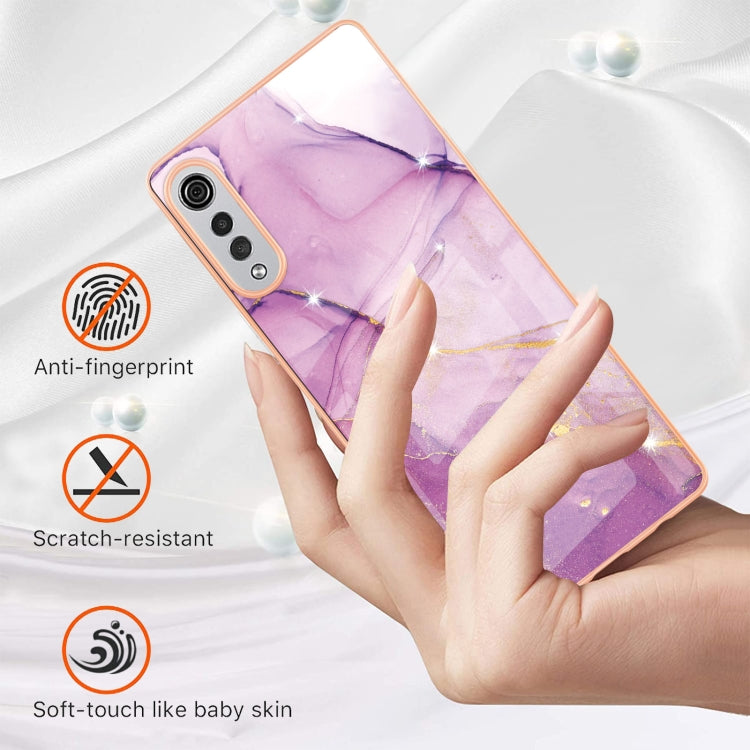 For LG Velvet 5G / 4G Electroplating Marble Pattern Dual-side IMD TPU Shockproof Case(Purple 001) - LG by buy2fix | Online Shopping UK | buy2fix