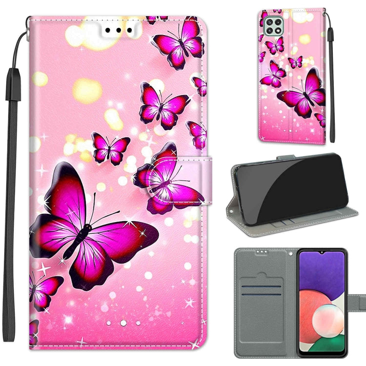 Voltage Coloured Drawing Magnetic Clasp Horizontal Flip PU Leather Case with Holder & Card Slots For Samsung Galaxy A22 5G(C03 Gradient Pink Flying Butterflies) - Galaxy Phone Cases by buy2fix | Online Shopping UK | buy2fix