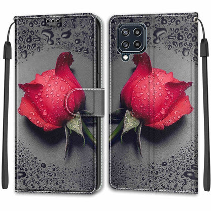 Voltage Coloured Drawing Magnetic Clasp Horizontal Flip PU Leather Case with Holder & Card Slots For Samsung Galaxy M32 4G / F22(C14 Black Water Drop Rose) - Galaxy Phone Cases by buy2fix | Online Shopping UK | buy2fix