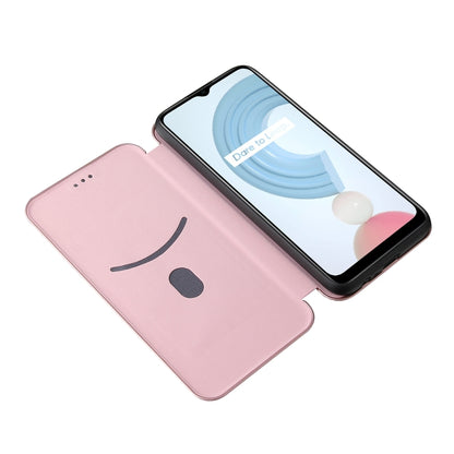 For OPPO Realme C21Y Carbon Fiber Texture Horizontal Flip TPU + PC + PU Leather Case with Card Slot(Pink) - Realme Cases by buy2fix | Online Shopping UK | buy2fix