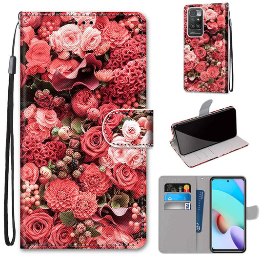 For Xiaomi Redmi 10 Coloured Drawing Cross Texture Horizontal Flip PU Leather Case with Holder & Card Slots & Wallet & Lanyard(Pink Rose Garden) - Xiaomi Cases by buy2fix | Online Shopping UK | buy2fix