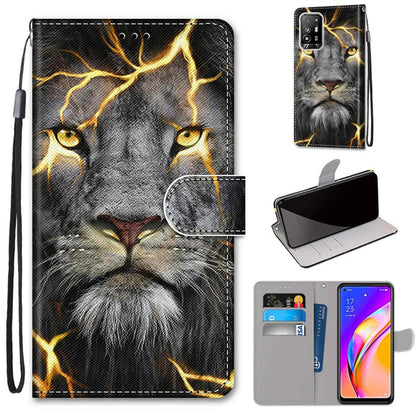 For OPPO F19 Pro+ 5G / A94 5G / A95 5G Coloured Drawing Cross Texture Horizontal Flip PU Leather Case with Holder & Card Slots & Wallet & Lanyard(Fission Lion) - OPPO Cases by buy2fix | Online Shopping UK | buy2fix