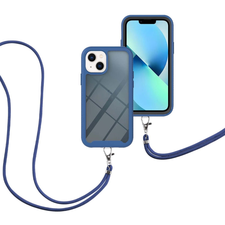 For iPhone 13 mini Starry Sky Solid Color Series Shockproof PC + TPU Protective Case with Neck Strap (Blue) - iPhone 13 mini Cases by buy2fix | Online Shopping UK | buy2fix