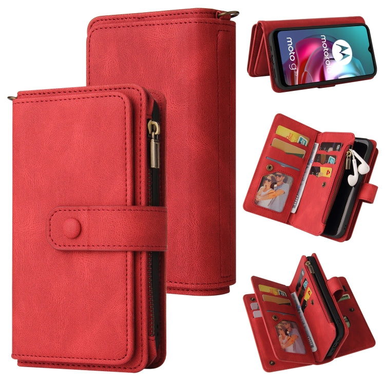 For Motorola Moto G30 Skin Feel PU + TPU Horizontal Flip Leather Case With Holder & 15 Cards Slot & Wallet & Zipper Pocket & Lanyard(Red) - Motorola Cases by buy2fix | Online Shopping UK | buy2fix