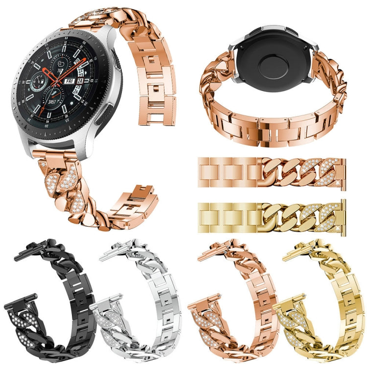 For Garmin Vivoactive 4 / Venu 2 22mm Row Diamonds Denim Chain Watch Band(Rose Gold) - Watch Bands by buy2fix | Online Shopping UK | buy2fix